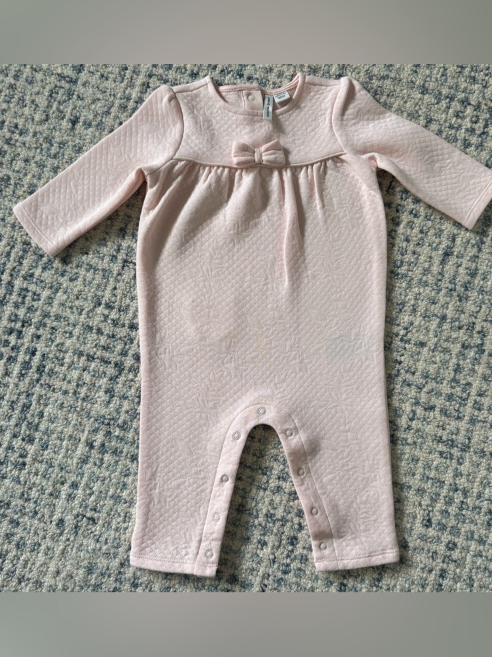 Janie & Jack Quilted one piece pink layette onesie with bow - size 3-6months